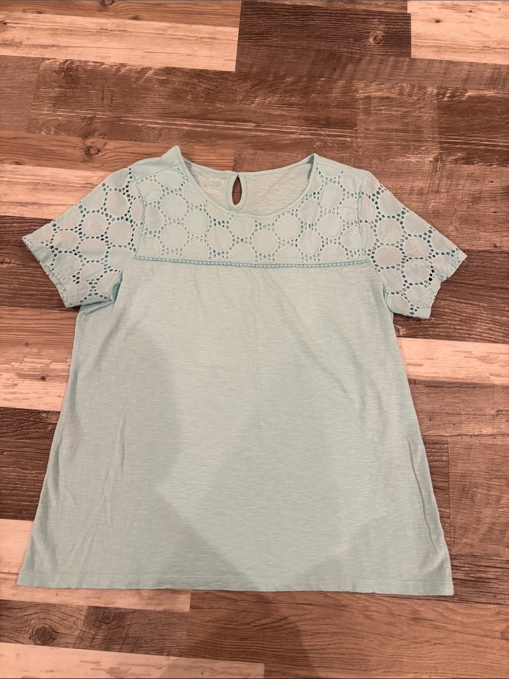 Talbots Light Blue Eyelet Yoke Short Sleeve Top